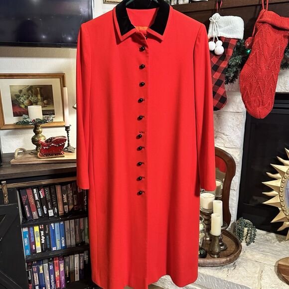 Vintage David Hayes Red Wool Dress Overcoat Buttons Lined Size 10 Made In USA - Picture 1 of 11